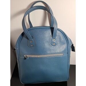 Vintage 1960s Mod Blue Travel Shoe Tote Social Cobbies Red Cross Shoes‎ Bag